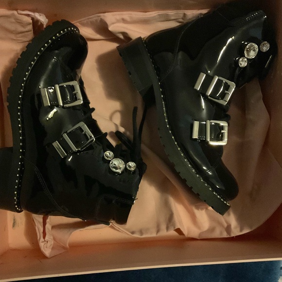 Sophia Webster Patent Leather Back Studded Biker Boots - Picture 1 of 6